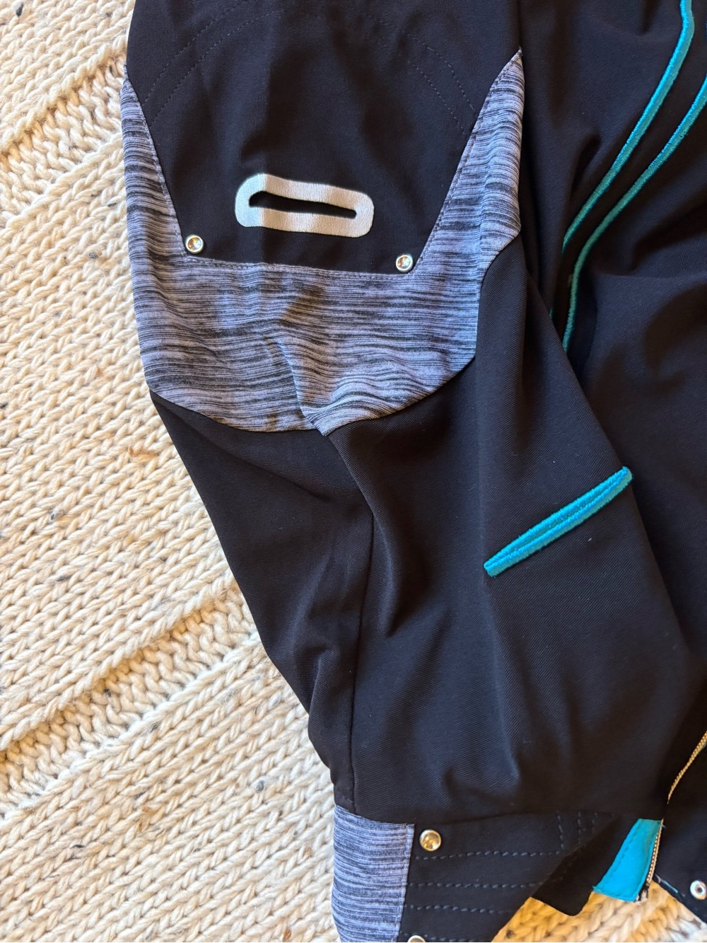Jamie Sadock Black Pullover with Heather Gray Sleeves and Teal Piping - Picture 4 of 4